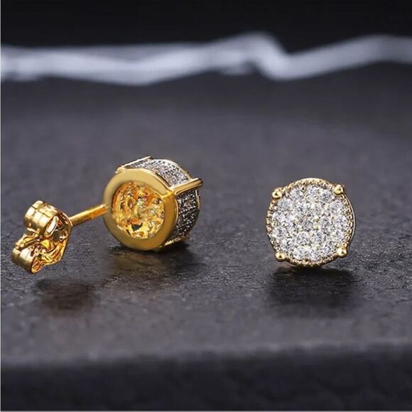 #32 Gold Micro Pave Stud Earrings - Picture 6 of 9